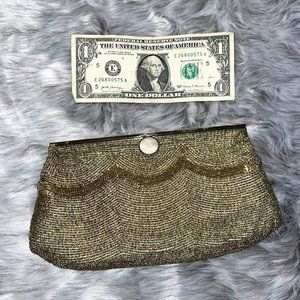 Handbag Purse Gold Beaded Japan Evening Bag Clutch Art deco Vintage Shell Pinup
